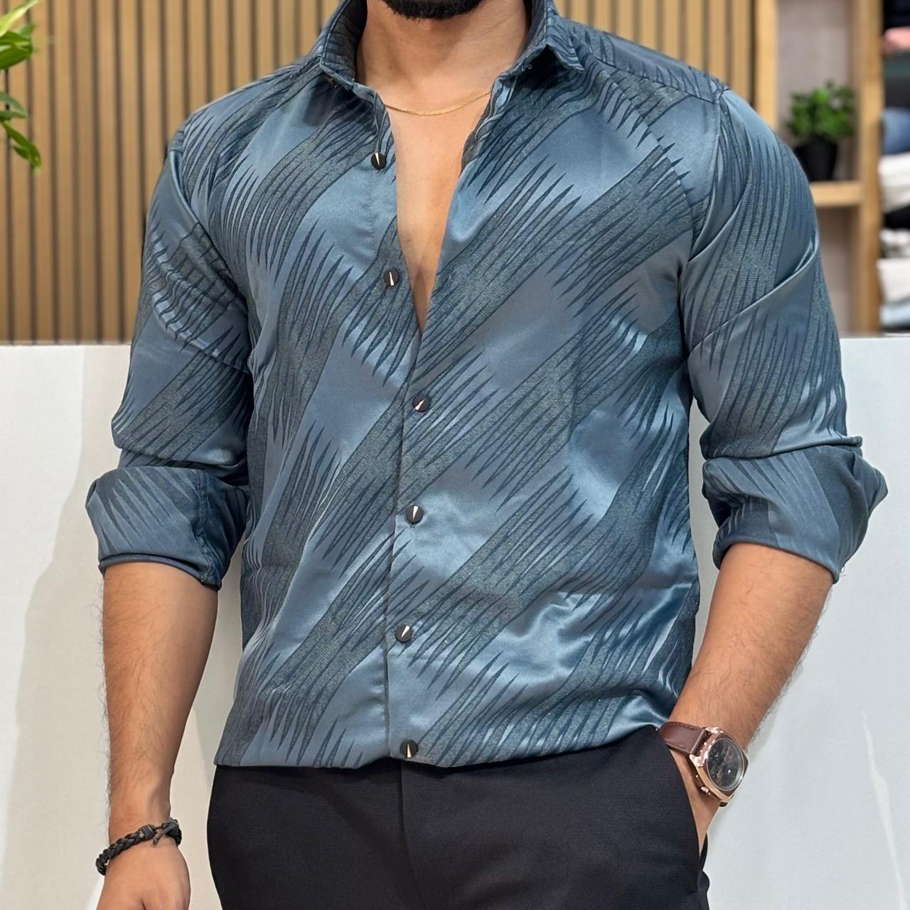 Premium Satin Texture Shirt Largo Teal