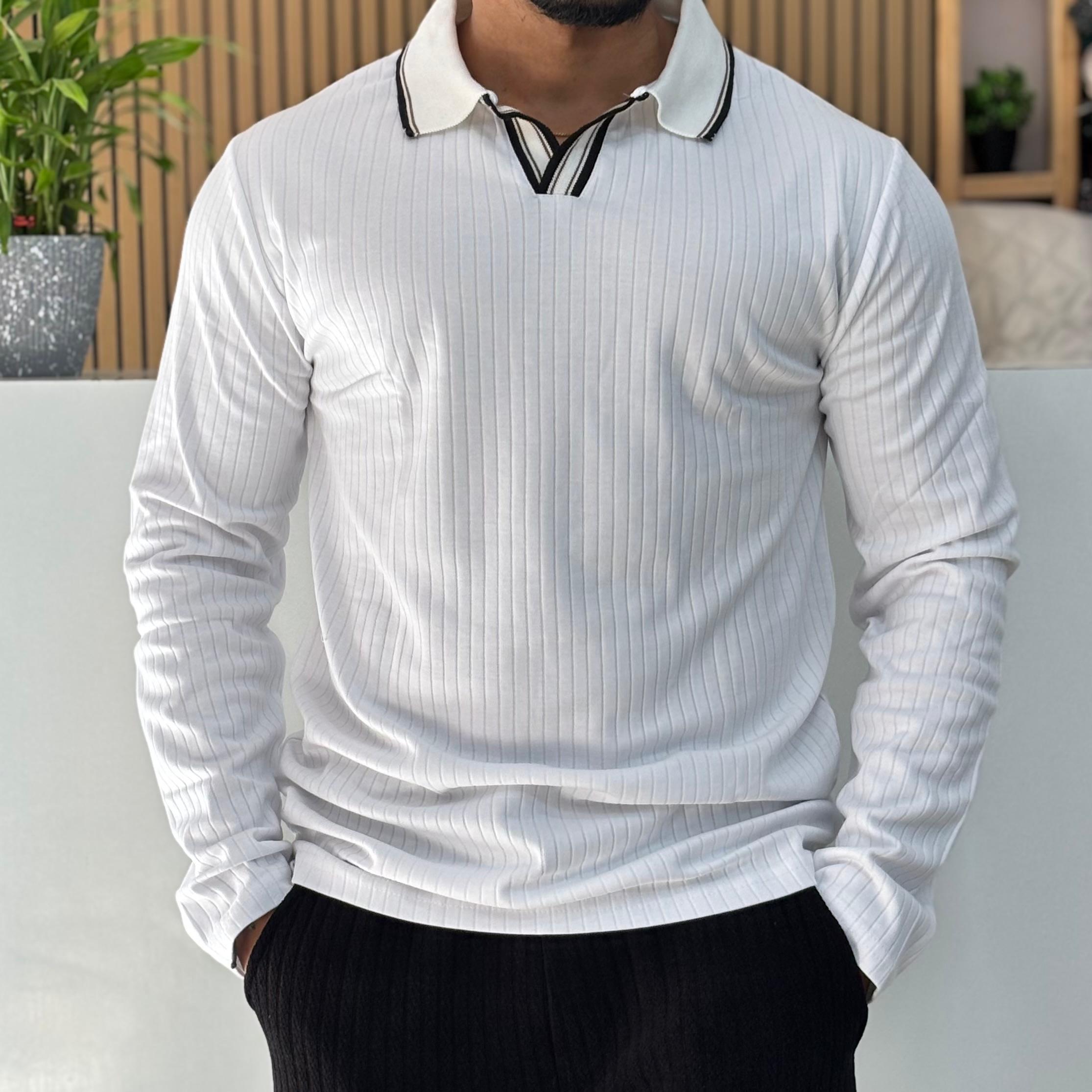 White Long Sleeve Polo T-Shirt