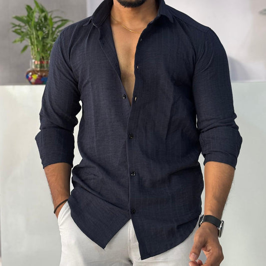 Linen Blend Navy Blue Shirt