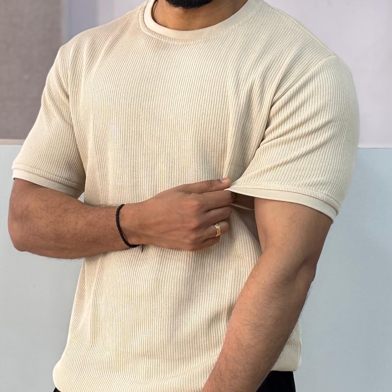 Cream Texture Half-Tshirt