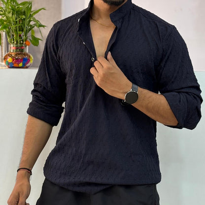 IMP Navy Blue Texture Short Kurta