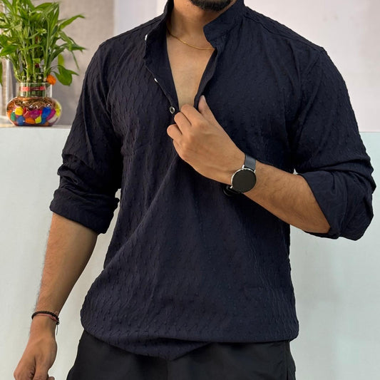 IMP Navy Blue Texture Short Kurta