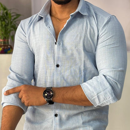 Linen Blend Sky Blue Shirt