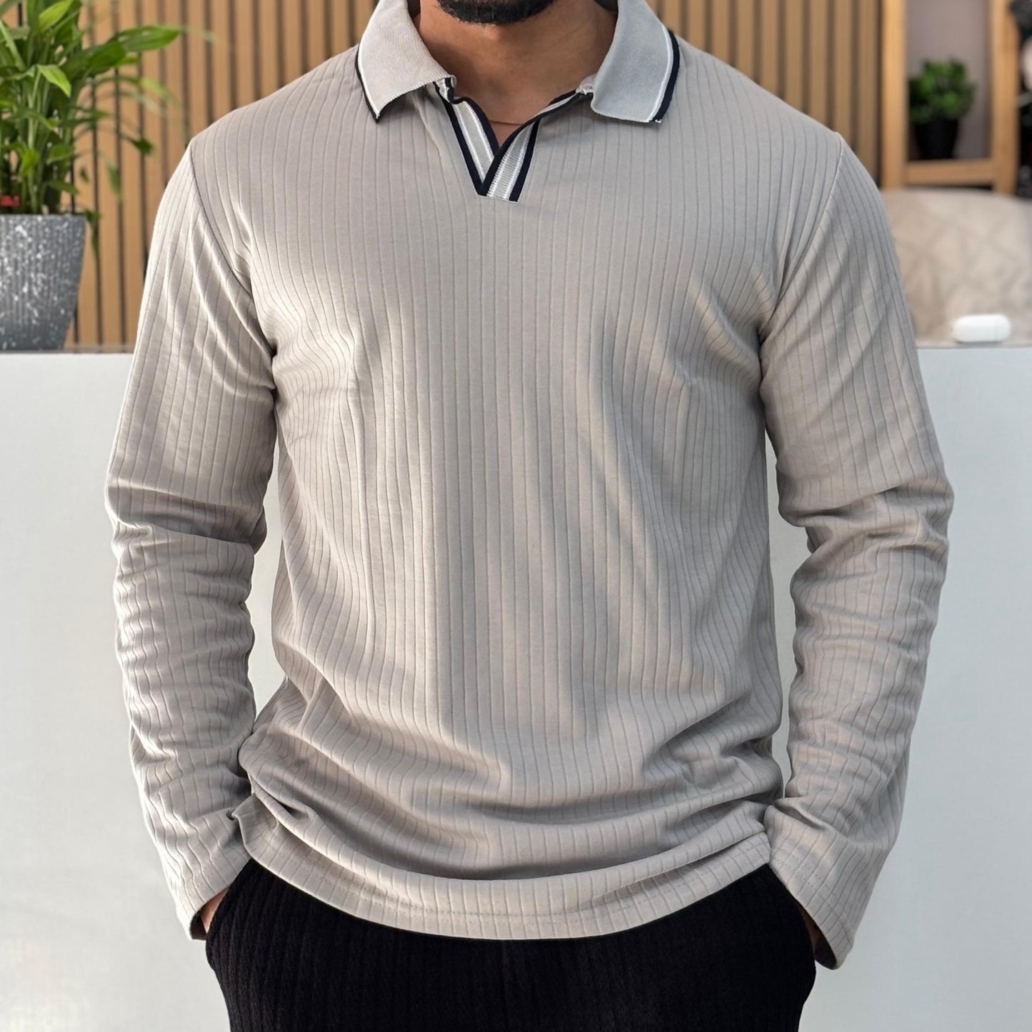 Grey Long Sleeve Polo T-Shirt