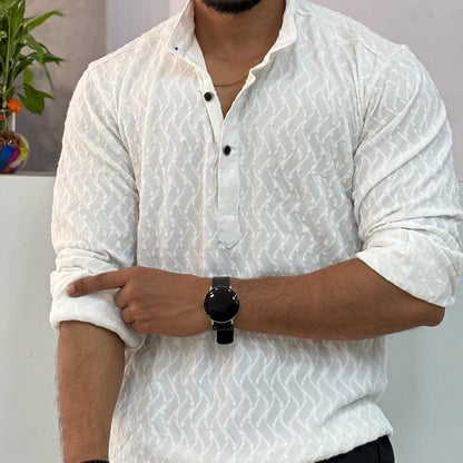 IMP White Texture Short Kurta