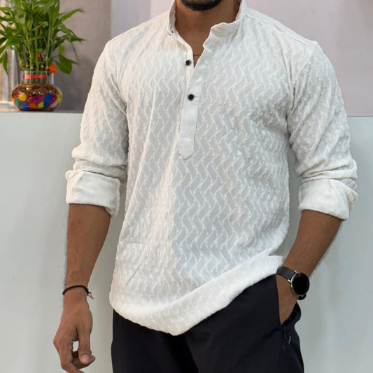 IMP White Texture Short Kurta