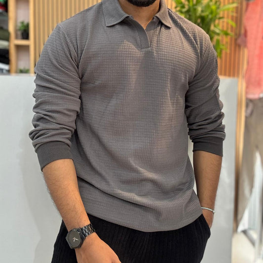 Dark Grey Old Money Polo T-Shirt