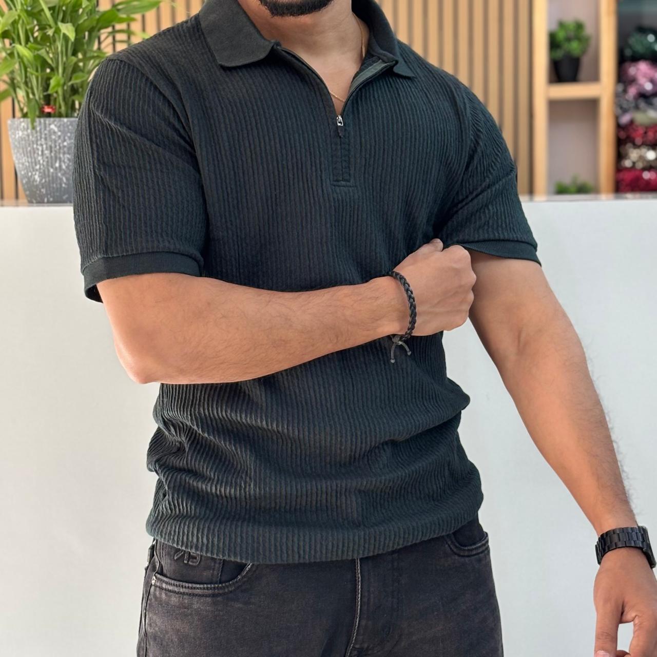 Half Sleeve Zipper Collar T-shirt