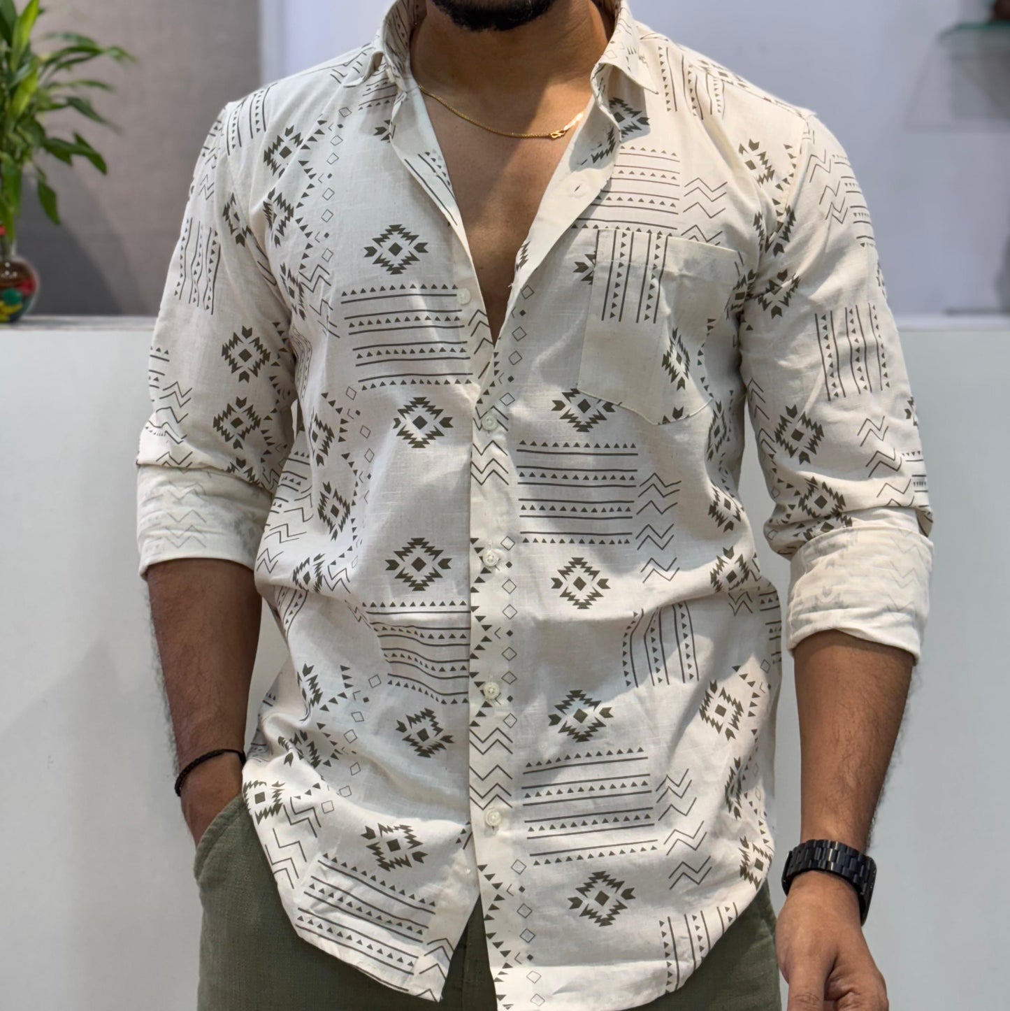 Mehendi Linen Print Shirt