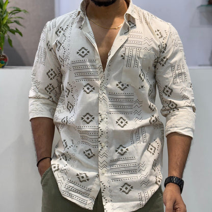 Mehendi Linen Print Shirt
