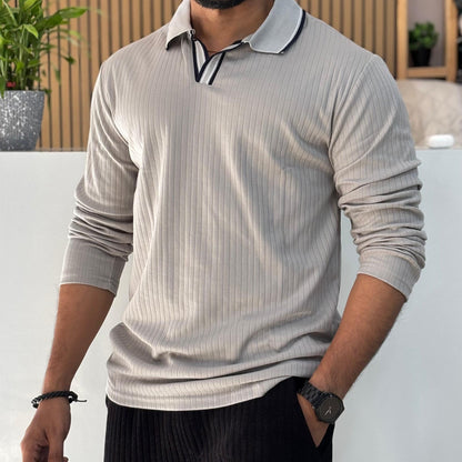 Grey Long Sleeve Polo T-Shirt
