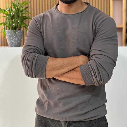 Dark Grey Solid Crew Neck T-shirt