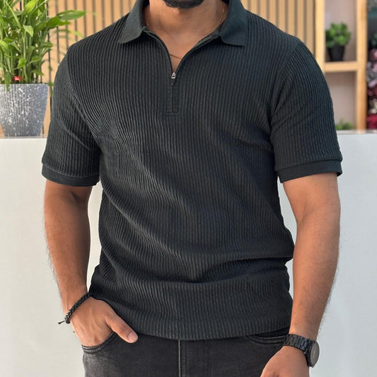 Half Sleeve Zipper Collar T-shirt